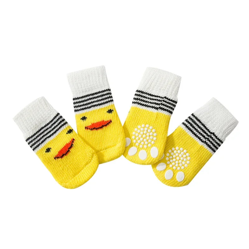 4Pcs Cute Pet Dog Socks with Print Anti-Slip Cats Puppy Shoes Paw Protector Products for Small Breeds Spitz York Dogs Chihuahua